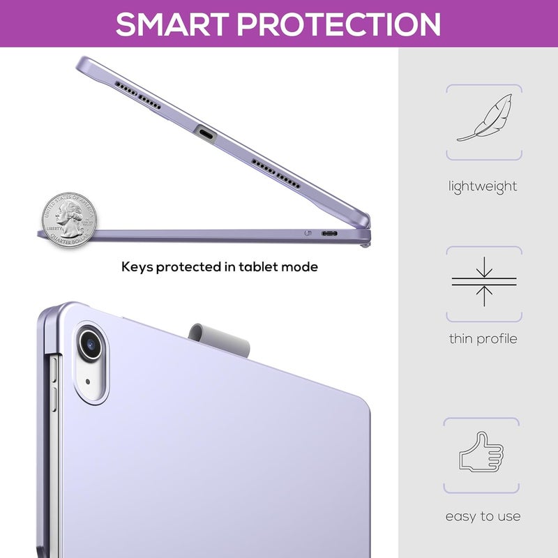 typecase Touch iPad 11th 10th Generation Case with Keyboard (11" 2025, A16 & 10.9" 2022) – 360° Rotatable, 11-Color Backlit, Multi-Touch Trackpad, Pencil Holder, Thin & Light – Light Purple - Image 5